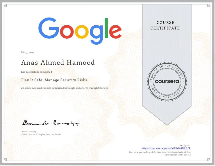 Certificate: Manage Security Risks